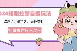 （12972期）2024短剧拉新自撸玩法。单机1小时18，无限制，批量操作日入过千