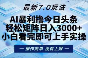 （13125期）今日头条最新7.0玩法，轻松矩阵日入3000+