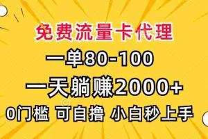 （13551期）一单80，免费流量卡代理，一天躺赚2000+，0门槛，小白也能轻松上手