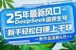 （14341期）25年最新风口，用DeepSeek做养生号，新手轻松日赚上千块，一条作品涨粉…