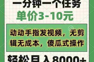 （14494期）一分钟一个任务，单价3-10元，动动手指发视频，无剪辑无成本，傻瓜式操…