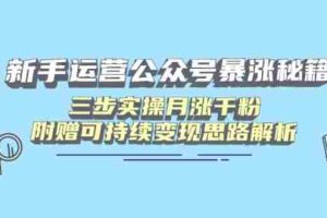 （14111期）新手运营公众号暴涨秘籍，三步实操月涨千粉，附赠可持续变现思路解析